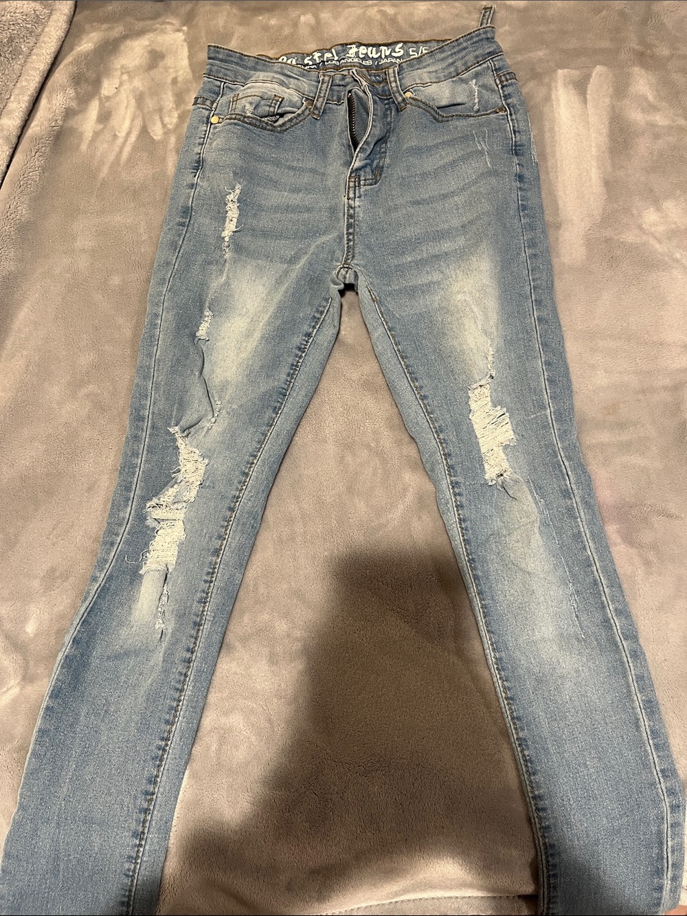 Pastels Light Blue Distressed Skinny Jeans for Women